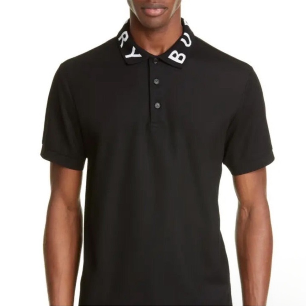 Burberry Men’s Ryland Collar Logo Polo Shirt Black L